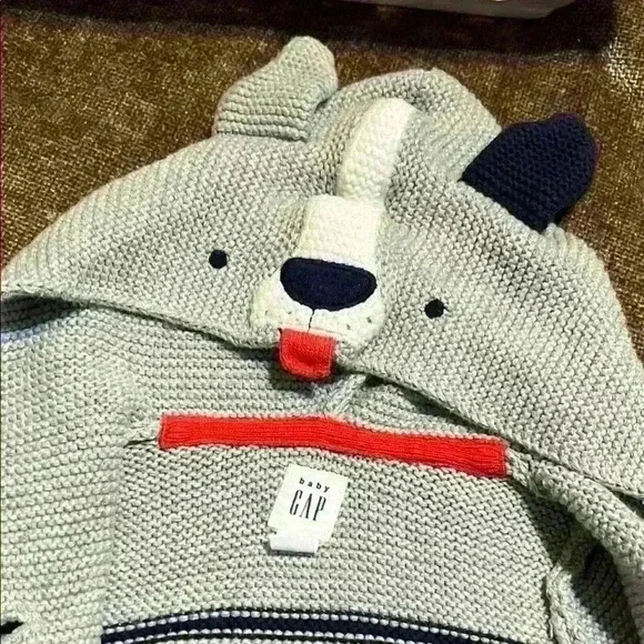 Baby GAP Gray & Navy Striped Sweater w/ Puppy Hood- “Baby Brannan Dog Sweater” - Picture 5 of 6